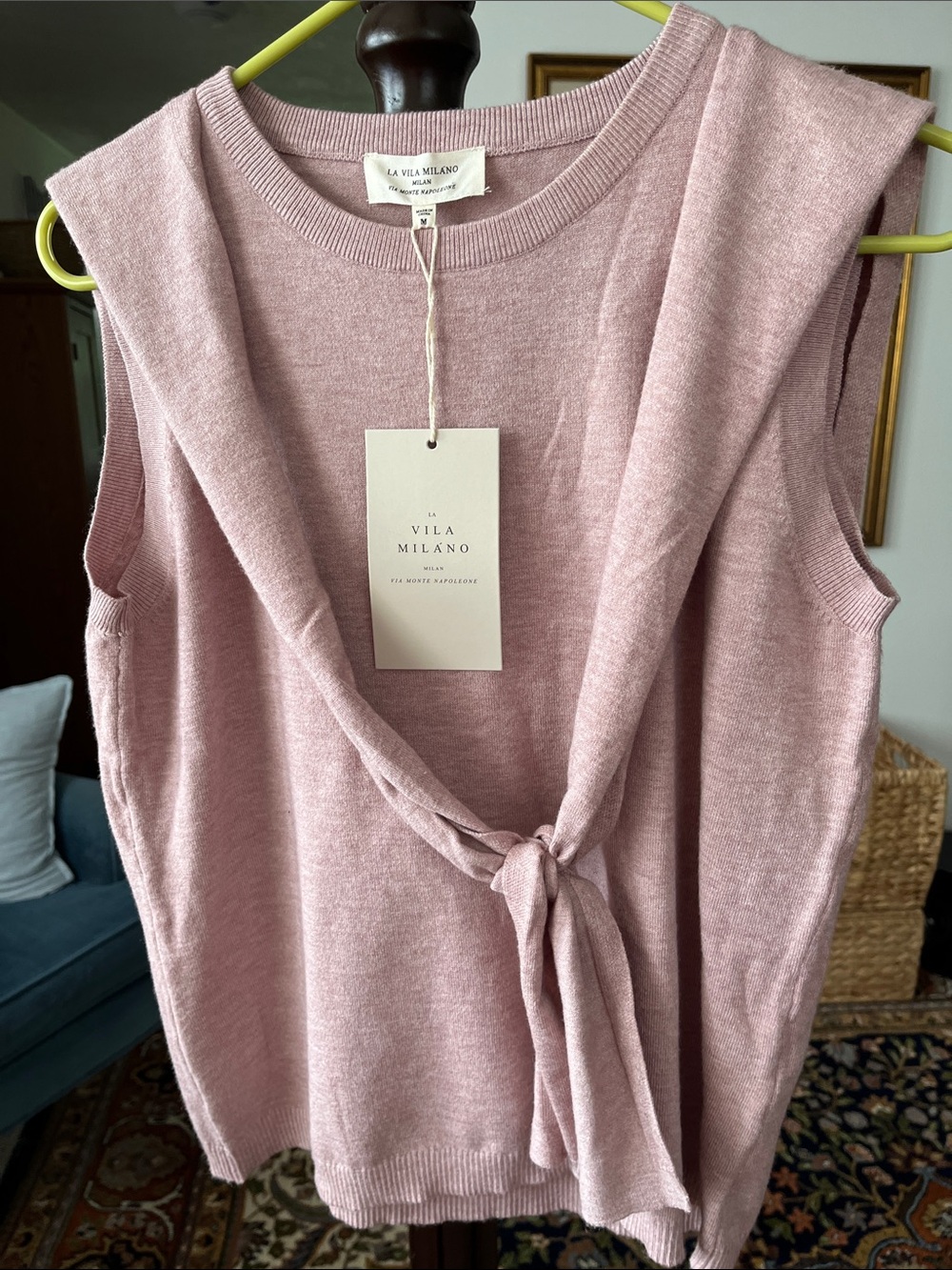 Sleeveless Tie-Front Knit Tank Top — Dusty Rose